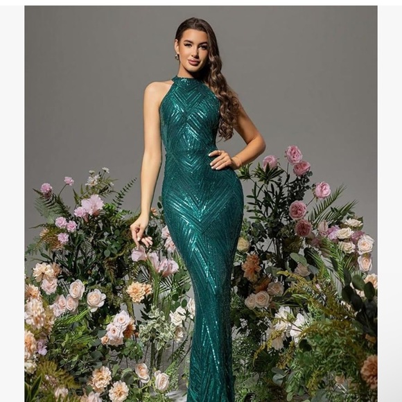 Dresses & Skirts - Luxury Sparkly Halter Neck Evening Dress, Prom Dinner Party Dress, Wedding Dress